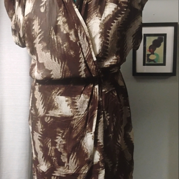 W118 by Walter Baker Abstract Print Faux Wrap Dress Size L in Brown & Cream - Picture 4 of 14